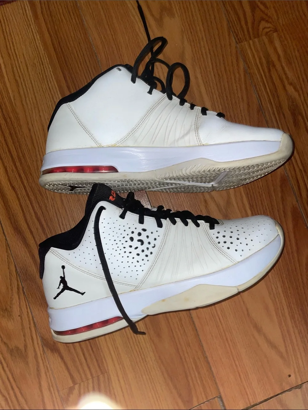 Jordan Men’s White Basketball Sneakers with Black Trim and Red Air Detail